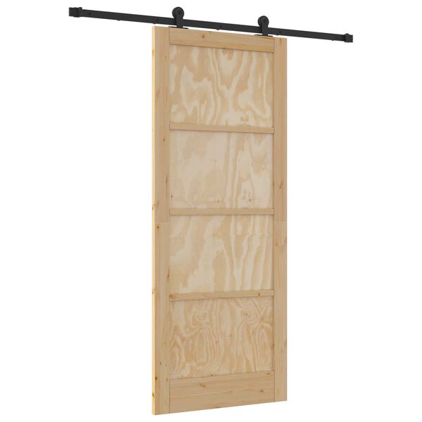 vidaXL Sliding Door Natural and Black 86 x 211 cm Solid Pine Wood