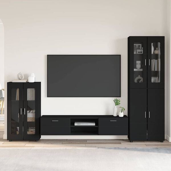 vidaXL TV Cabinet Set with Drawer with Shelf Black Engineered Wood