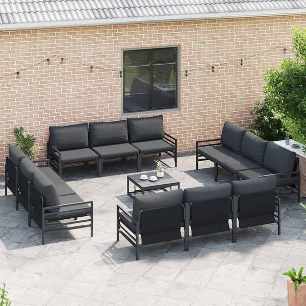 vidaXL Garden Sofa Set with Cushion 12 pcs Black Steel