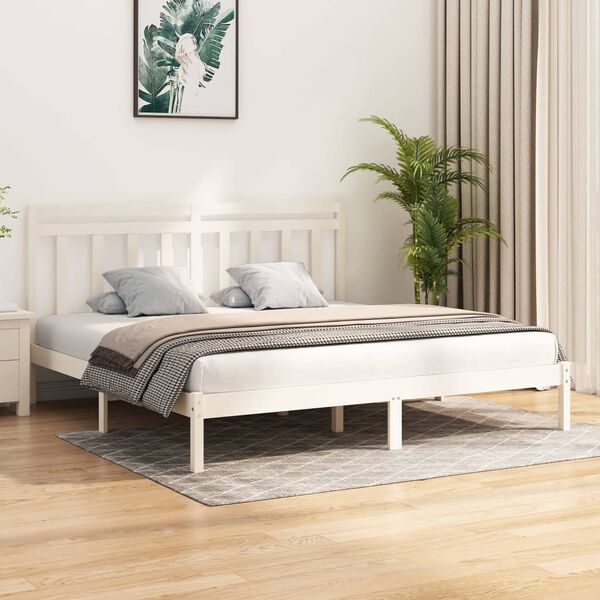 vidaXL Bed Frame without Mattress White 180x200 cm Super King Solid Wood
