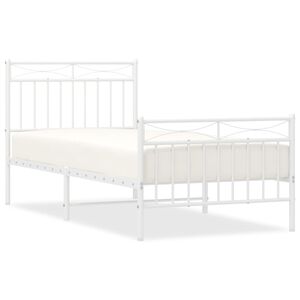 vidaXL Metal Bed Frame without Mattress with Footboard White 90x200cm