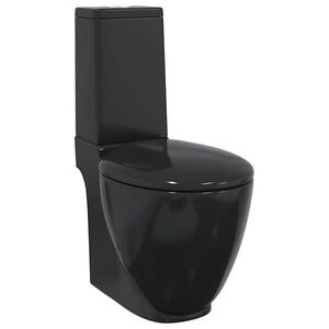 vidaXL WC Ceramic Toilet Bathroom Round Toilet Bottom Water Flow Black