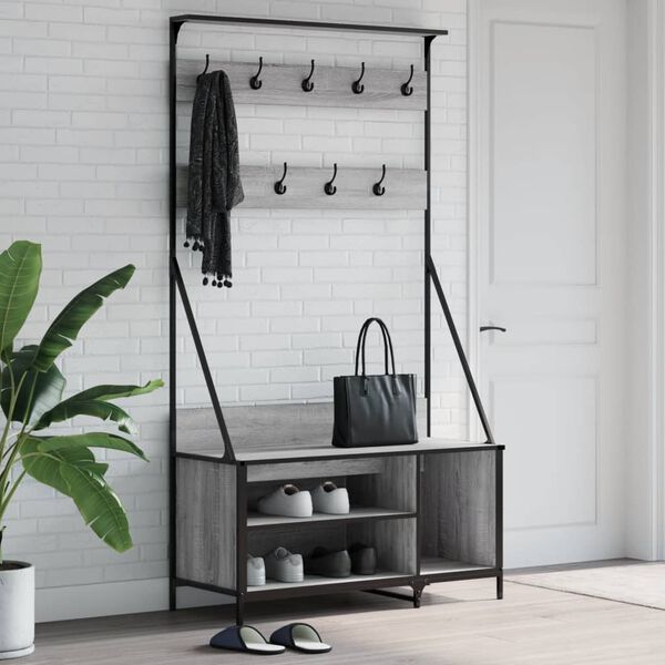 vidaXL Clothes Rack with Shoe Storage Grey Sonoma 100x41x184 cm