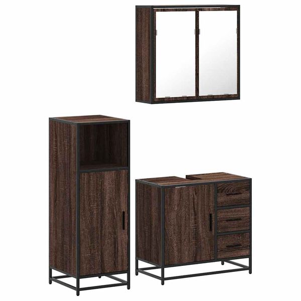 vidaXL 3 Piece Bathroom Furniture Set Brown Oak Engineered Wood