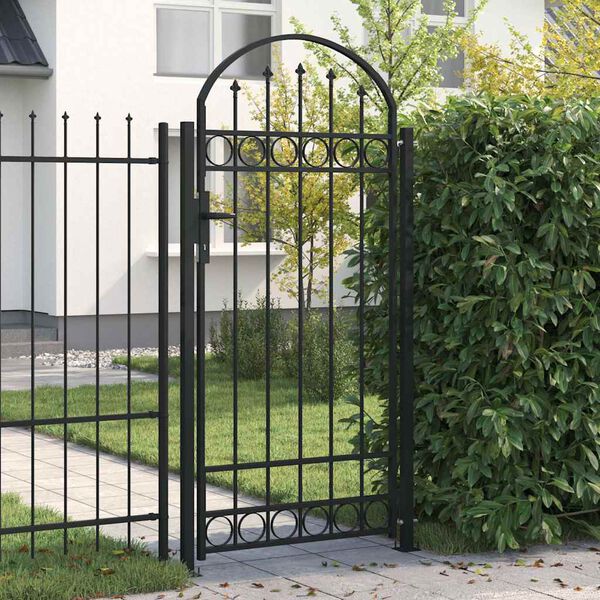 vidaXL Fence Gate Assen with Arched Top Steel 89x200 cm Black