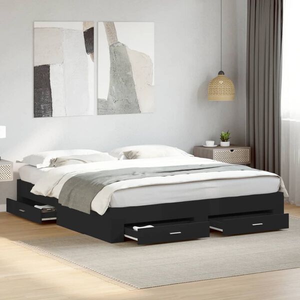 vidaXL Bed Frame with Drawers without Mattress Black 180x200 cm Super King