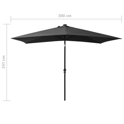 vidaXL Parasol with LEDs and Steel Pole Anthracite 2x3 m