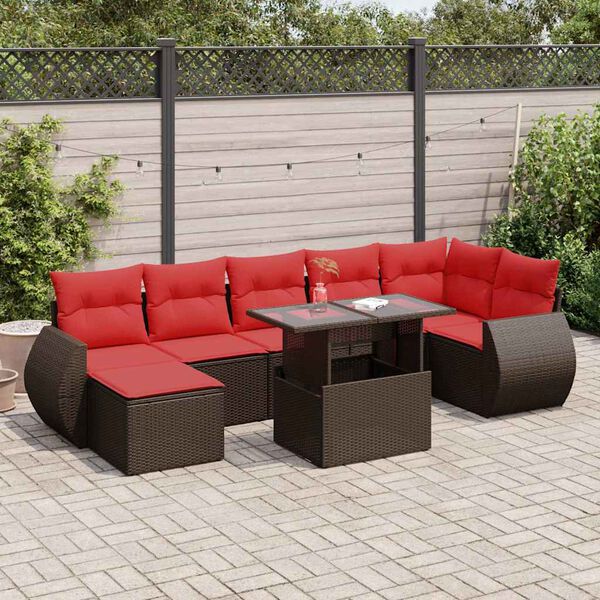 vidaXL 8 Piece Garden Sofa Set with Cushions Brown Poly Rattan Acacia