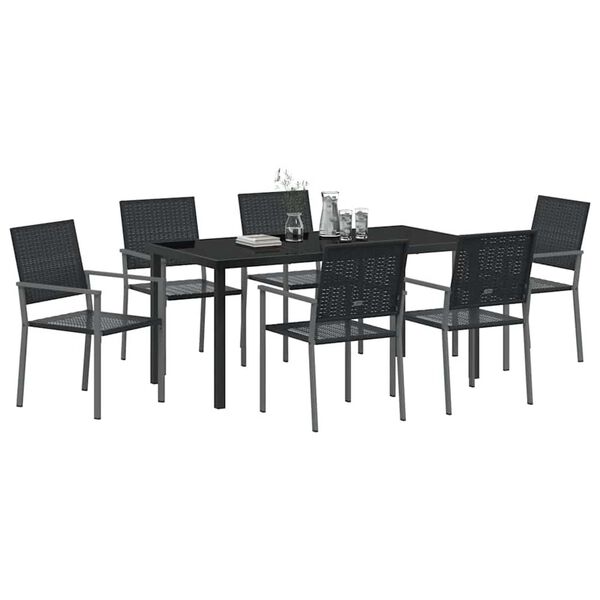 vidaXL Garden Dining Set 7 pcs Black PE Rattan
