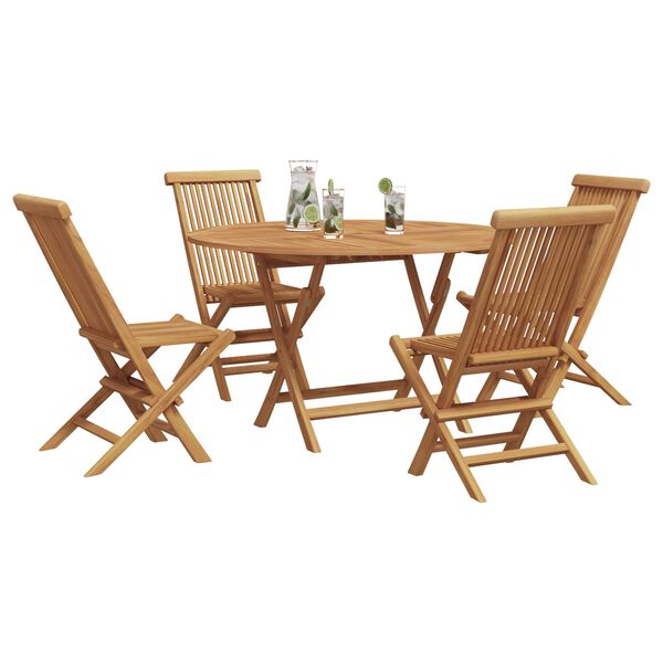 vidaXL Garden Dining Set Folding 5 pcs Brown Solid Teak Wood