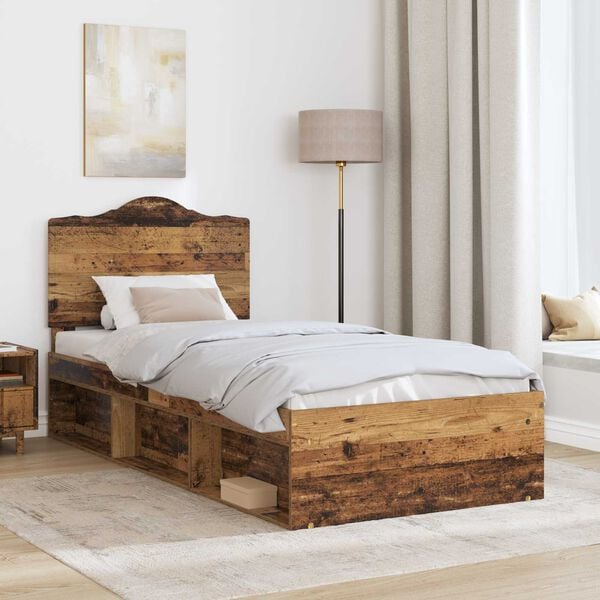 vidaXL Bed Frame with Headboard Old Wood 100 x 200 cm Solid Pine Wood