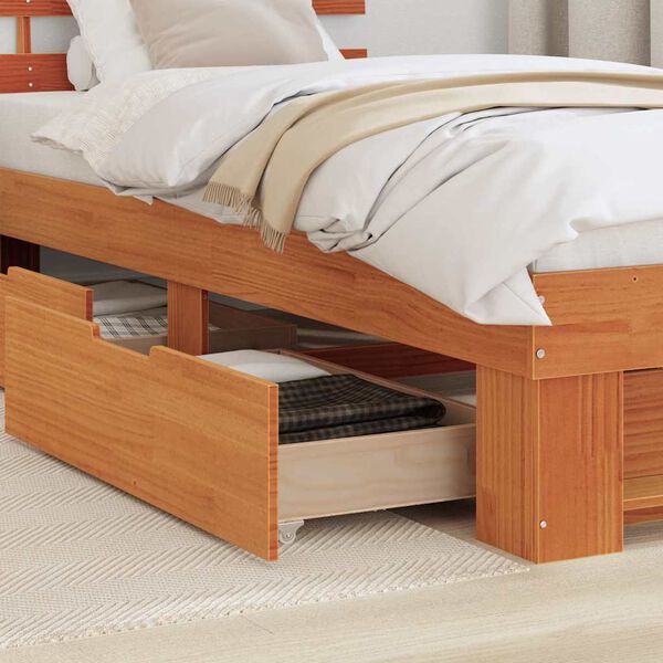 vidaXL Bed Frame with Headboard Wax Brown 80 x 200 cm Solid Pine Wood