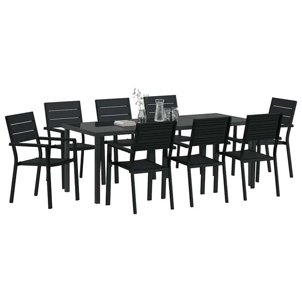 vidaXL Garden Dining Set 9 pcs Black Powder-Coated Steel