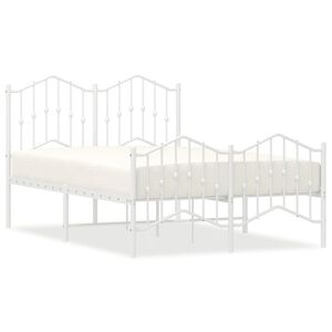 vidaXL Metal Bed Frame without Mattress with Footboard&nbsp;White 120x190cm