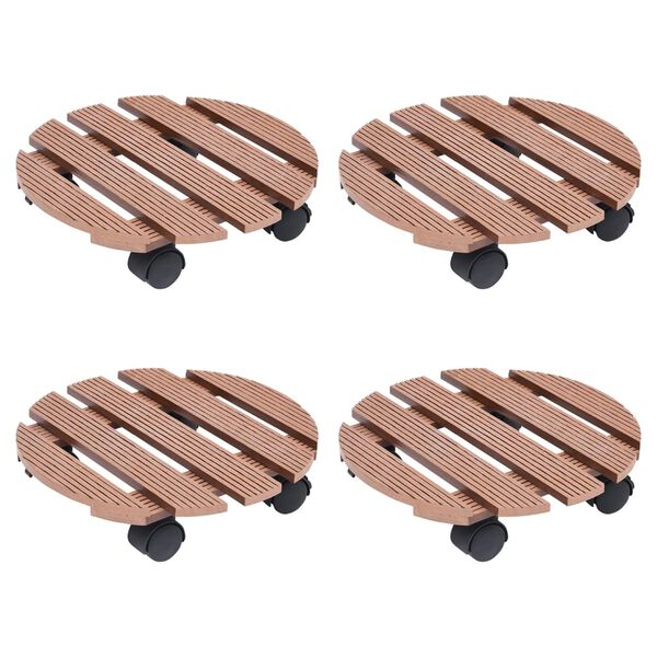 vidaXL Plant Trolleys 4 pcs Brown Ø30x7,5 cm WPC