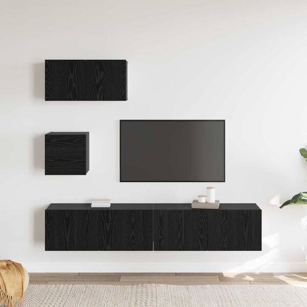 vidaXL TV Cabinet Set Wall-mounted 3 pcs Black Oak Engineered Wood