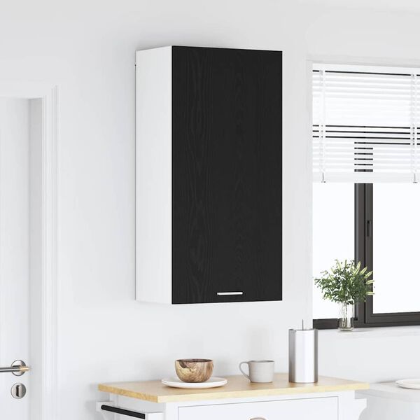 vidaXL Hanging Cabinet with Door Black Oak and White 50 x 31 x 100 cm