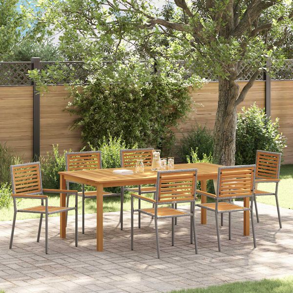 vidaXL Garden Dining Set 7 pcs Grey Poly rattan