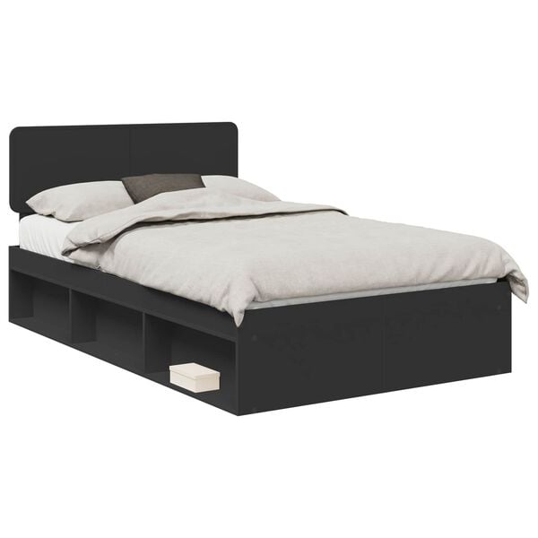 vidaXL Bed Frame with Headboard Black 120 x 190 cm Solid Pine Wood