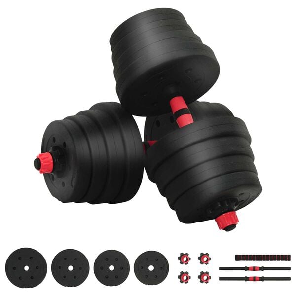 vidaXL 2-in-1 Dumbbell Set Black and Red 121 x 19.5 x 19.5 cm