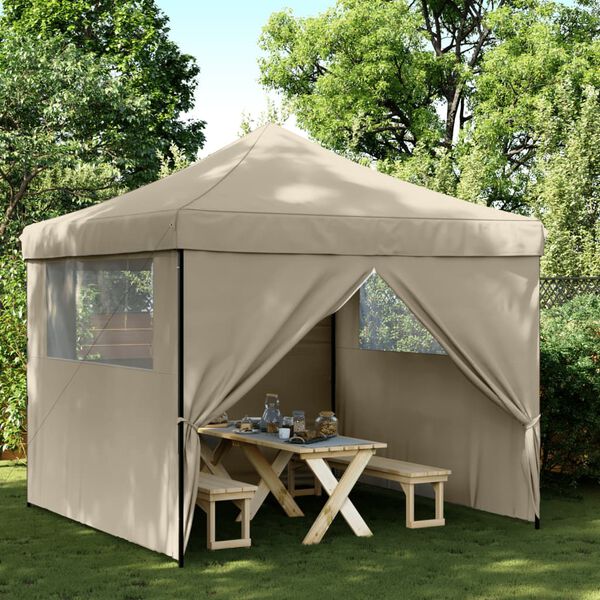 vidaXL Foldable Party Tent Pop-Up with 4 Sidewalls Taupe
