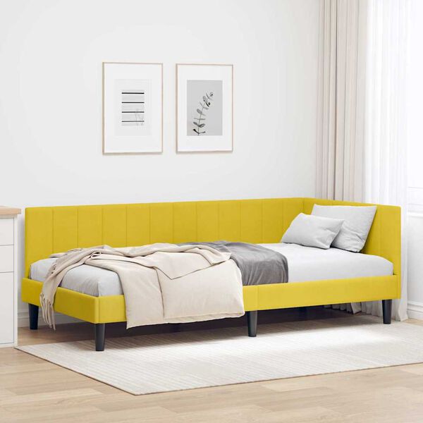 vidaXL Corner Bed Frame with Headboard Yellow 90 cm x 200 cm Velvet