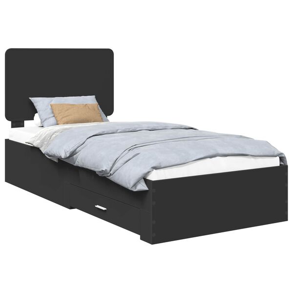 vidaXL Bed Frame with Headboard Black 100 x 200 cm Engineered Wood