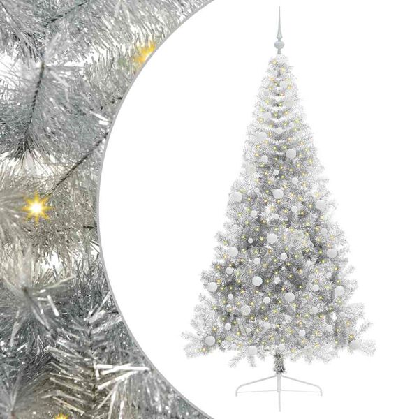 vidaXL Artificial Pre-lit Christmas Tree Silver 240 cm PET