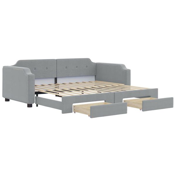 vidaXL Daybed with Trundle&Drawers without Mattress Light Grey 90x190 cm Single