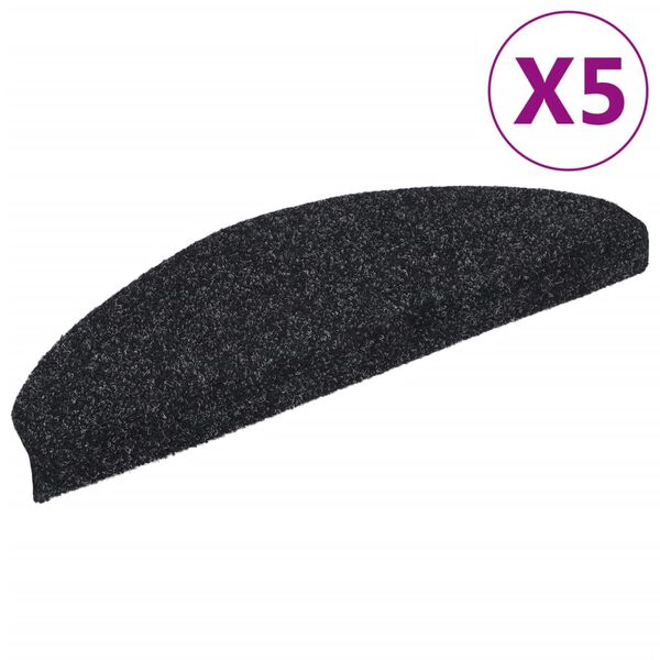 vidaXL Stair Mats Self-adhesive 5 pcs 65x21x4 cm Black Half Round Large