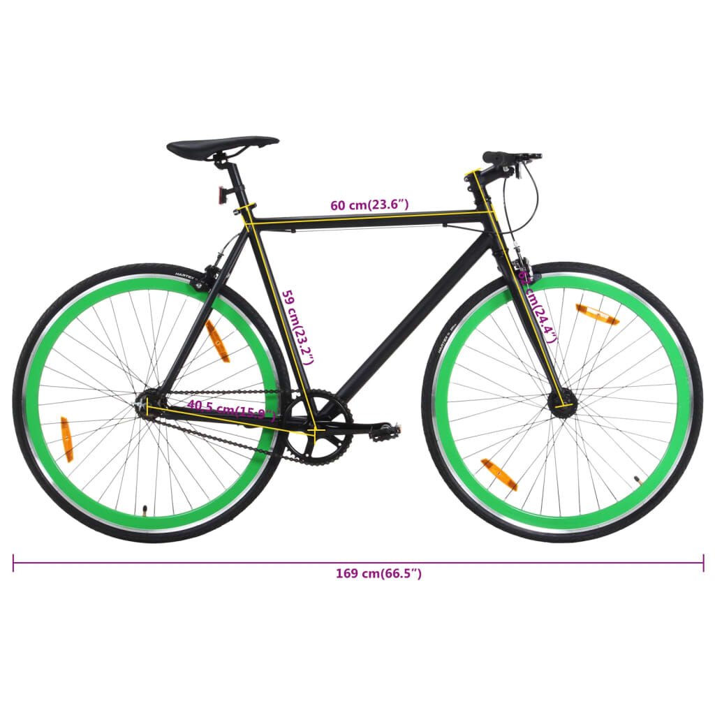 vidaXL Fixed Gear Bike Black and Green 700c 59 cm vidaXL