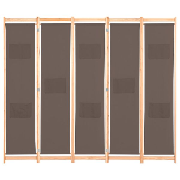 vidaXL 5-Panel Room Divider Brown 200x170x4 cm Fabric