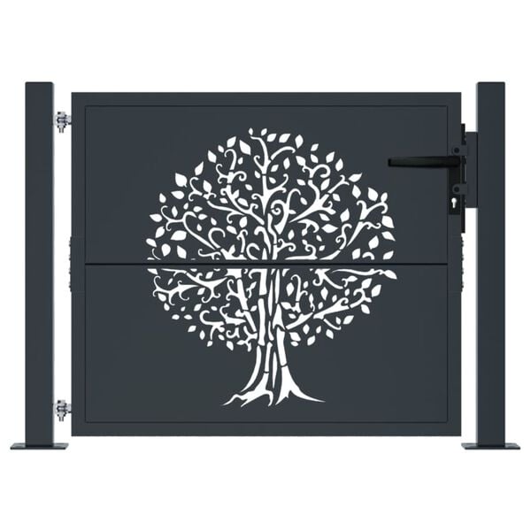 vidaXL Garden Gate Anthracite 100x75 cm Steel Tree Design