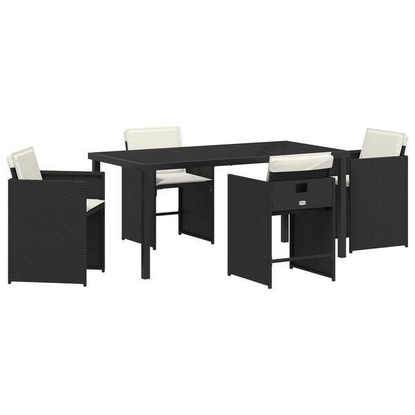 vidaXL Garden Dining Set with Cushion 5 pcs Black Poly Rattan