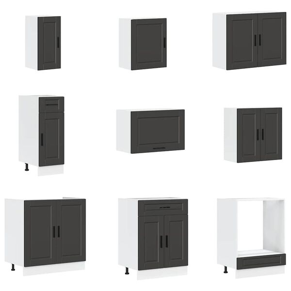 vidaXL 14 Piece Kitchen Cabinet Set Porto Black Engineered Wood