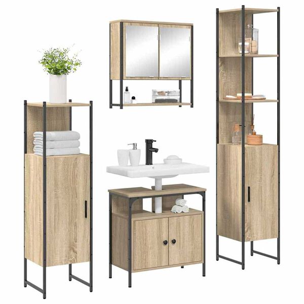 vidaXL Bathroom Furniture Set 4 pcs Sonoma Oak Engineered Wood
