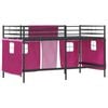 vidaXL Kids'Loft Bed Frame with Curtains Black and Pink 79.5 x 200 cm