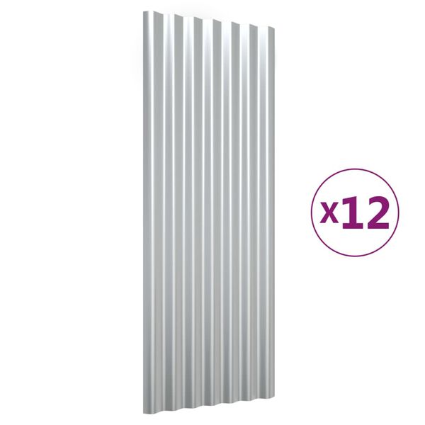vidaXL Roof Panels 12 pcs Powder-coated Steel Silver 100x36 cm