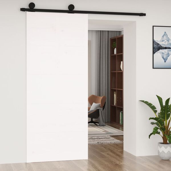 vidaXL Barn Door White 90x1.8x214 cm Solid Wood Pine