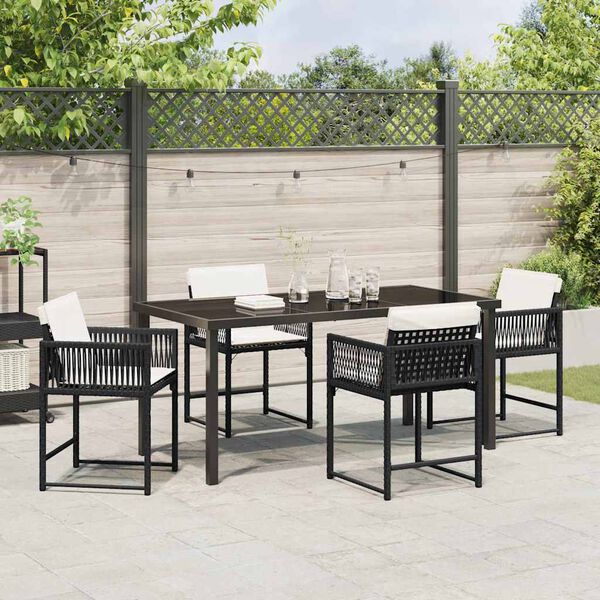 vidaXL Garden Dining Set 5 pcs Black Poly Rattan