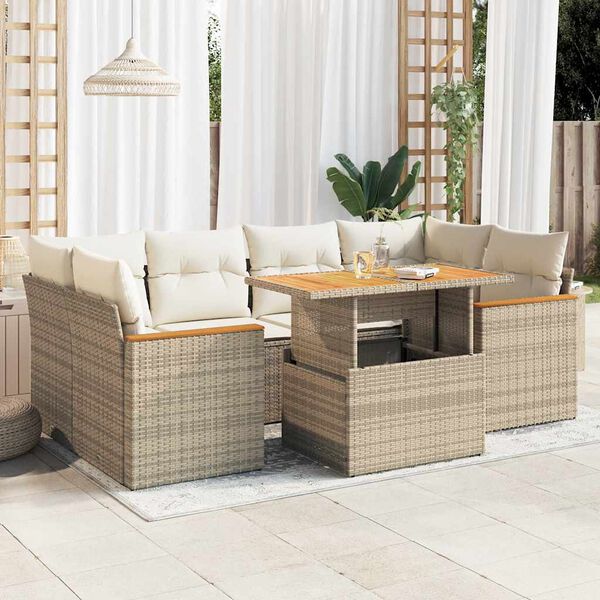 vidaXL 6 Piece Garden Sofa Set with Cushions Beige Poly Rattan Acacia