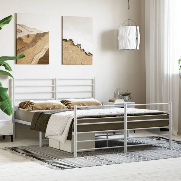 vidaXL Metal Bed Frame without Mattress with Footboard White 160x200cm