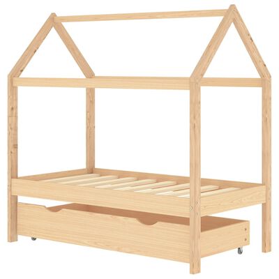 vidaXL Kids Bed Frame with a Drawer Solid Pine Wood 70x140 cm