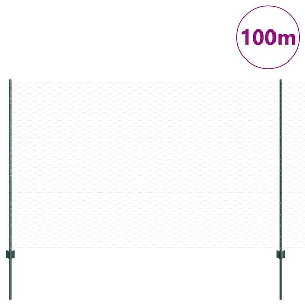 vidaXL Fence with Post Green 1.5 x 100 m Steel and PVC