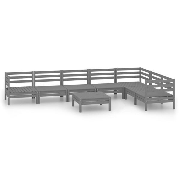 vidaXL 8 Piece Garden Lounge Set Solid Wood Pine Grey