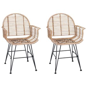 vidaXL Dining Chair 2 pcs Natural 57 x 54.5 x 85 cm Rattan and Iron