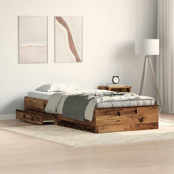 vidaXL Bed Frame with Drawer Old Wood 90 x 200 cm Engineered Wood