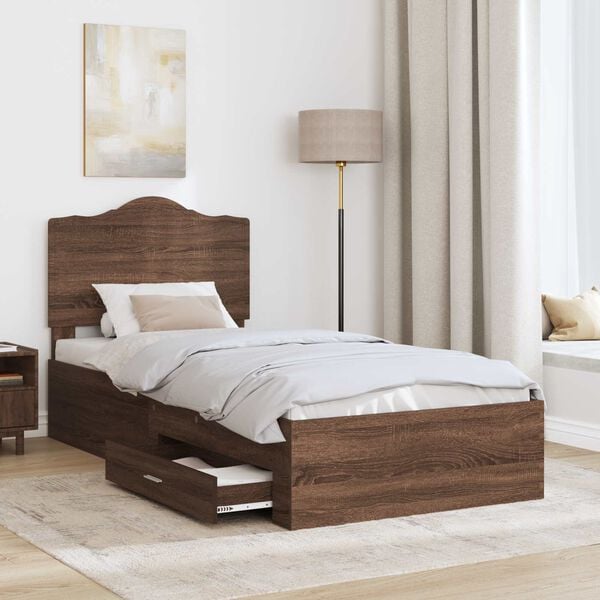 vidaXL Bed Frame with Headboard Brown Oak 75 x 190 cm Engineered Wood