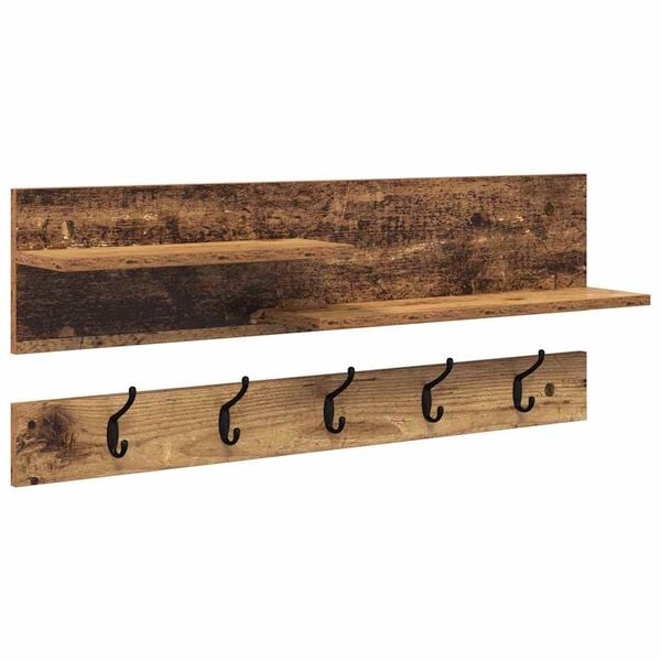 vidaXL Wall-Mounted Coat Rack Old Wood 90 x 15 x 36 cm Engineered wood