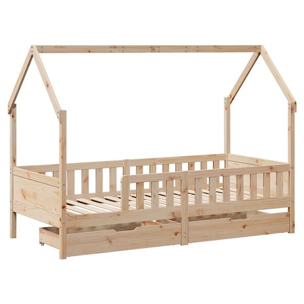 vidaXL Kids Bed Frame with Drawers without Mattress 90x190 cm Single Solid Wood